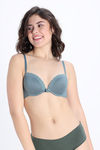 Zivame Padded Regular Wired Low Coverage Plunge Neck Tshirt Bra - Grey Green — thumbnail 2